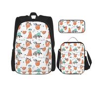 SUHNGE Set di borse 3 in 1 con stampa francese, zaino a tracolla regolabile, borsa per il pranzo, astuccio per matite, Divertente Carino Animale Bradipo Musica, Taglia unica