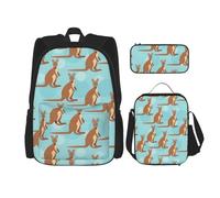 SUHNGE Set di borse 3 in 1 con stampa francese, zaino a tracolla regolabile, borsa per il pranzo, astuccio per matite, Divertente per Kangaroo Zoo, Taglia unica