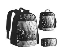 SUHNGE Set di zaini per la scuola 3 in 1 con stampa di colori pastello blu, rosa e viola, per adolescenti, borsa per il pranzo, zaino per bambini, Stampa note musicali, Taglia unica