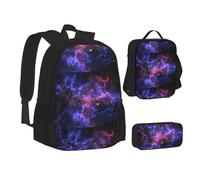 SUHNGE Set di zaini per la scuola 3 in 1 con stampa di colori pastello blu, rosa e viola, per adolescenti, borsa per il pranzo, zaino per bambini, Universo Galaxy Star Space, Taglia unica