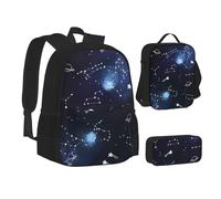 SUHNGE Set di zaini per la scuola 3 in 1 con stampa di mappe del mondo per adolescenti, borsa per il pranzo, zaino per bambini, Cluster di stelle nel cielo notturno, Taglia unica