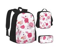 SUHNGE Set di zaini per la scuola 3 in 1 con stampa di mappe del mondo per adolescenti, borsa per il pranzo, zaino per bambini, Fenicotteri rosa., Taglia unica