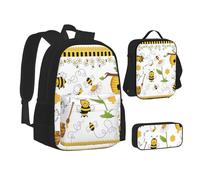 SUHNGE Twister - Set di zaino portapranzo con stampa a pois, 3 in 1, borsa per la scuola e astuccio abbinabili, Miele di margherita delle api volanti, Taglia unica