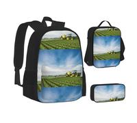 SUHNGE Twister - Set di zaino portapranzo con stampa a pois, 3 in 1, borsa per la scuola e astuccio abbinabili, Fattoria Trattori, Taglia unica
