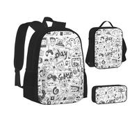 SUHNGE White Beach Tropical Sea Print Teenage Bookbag Lunch Bag Pencil Case 3 in 1 Scuola Zaini Set Bambini Zaino, Videogioco Ragazzi, Taglia unica