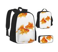SUHNGE White Beach Tropical Sea Print Teenage Bookbag Lunch Bag Pencil Case 3 in 1 Scuola Zaini Set Bambini Zaino, Carino pesce rosso., Taglia unica