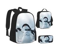 SUHNGE White Beach Tropical Sea Print Teenage Bookbag Lunch Bag Pencil Case 3 in 1 Scuola Zaini Set Bambini Zaino, Pupazzo di neve felice di Natale, Taglia unica