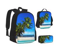 SUHNGE White Beach Tropical Sea Print Teenage Bookbag Lunch Bag Pencil Case 3 in 1 Scuola Zaini Set Bambini Zaino, Palme e mare chiaro, Taglia unica