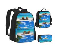 SUHNGE White Beach Tropical Sea Print Teenage Bookbag Lunch Bag Pencil Case 3 in 1 Scuola Zaini Set Bambini Zaino, Spiaggia Bianca Mare Tropicale, Taglia unica