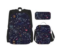 SUHNGE Zainetto con stampa a righe, 3 pezzi, con borsa per il pranzo, astuccio per ragazze, scuola media, Mappa della costellazione delle stelle, Taglia unica