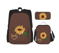 SUHNGE Zainetto con stampa a righe, 3 pezzi, con borsa per il pranzo, astuccio per ragazze, scuola media, Sorriso Viso Girasole, Taglia unica