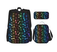 SUHNGE Zainetto con stampa di palloncini e caffè, 3 pezzi, con borsa per il pranzo, astuccio per ragazze, scuola media, Rainbow Dog Cat Paw, Taglia unica