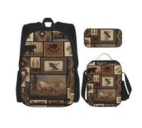 SUHNGE Zainetto con stampa zebrata, set da 3 pezzi, con borsa per il pranzo, astuccio per ragazze, scuola media, Animali selvatici Retro Casale, Taglia unica