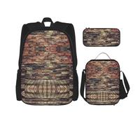 SUHNGE Zaino con stampa cactus verde, 3 pezzi, borsa per la scuola con borsa per il pranzo, astuccio per ragazze, scuola media, Muro di mattoni., Taglia unica