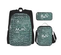 SUHNGE Zaino con stampa di bradipi divertenti, 3 pezzi, con borsa per il pranzo, astuccio per ragazze, scuola media, Formule Forme Teoria Matematica Lezione Parola, Taglia unica
