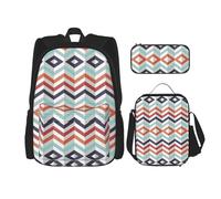 SUHNGE Zaino con stampa di uova di hot dog, 3 pezzi, con borsa per il pranzo, astuccio per ragazze, scuola media, Linee Zig Zag, Taglia unica