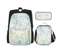 SUHNGE Zaino con stampa serpente verde, 3 pezzi, borsa per la scuola con borsa per il pranzo, astuccio per ragazze, scuola media, Alghe blu mare verde, Taglia unica