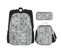 SUHNGE Zaino con stampa serpente verde, 3 pezzi, borsa per la scuola con borsa per il pranzo, astuccio per ragazze, scuola media, Soldi divertenti in dollari, Taglia unica