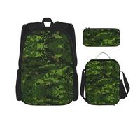SUHNGE Zaino con stampa serpente verde, 3 pezzi, borsa per la scuola con borsa per il pranzo, astuccio per ragazze, scuola media, Green Army - Camouflage digitale, Taglia unica
