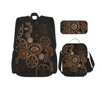 SUHNGE Zaino con stampa serpente verde, 3 pezzi, borsa per la scuola con borsa per il pranzo, astuccio per ragazze, scuola media, Orologio ingranaggi Bronzo Secolo, Taglia unica