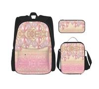 SUHNGE Zaino con tacco alto e stampa di scarpe da scuola, 3 pezzi, con borsa per il pranzo, astuccio per ragazze, scuola media, Palloncino Glitter Rosa, Taglia unica