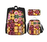SUHNGE Zaino con tacco alto e stampa di scarpe da scuola, 3 pezzi, con borsa per il pranzo, astuccio per ragazze, scuola media, Immagine di frutta, Taglia unica