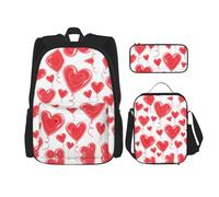 SUHNGE Zaino con tacco alto e stampa di scarpe da scuola, 3 pezzi, con borsa per il pranzo, astuccio per ragazze, scuola media, Romantico cuore rosso, Taglia unica
