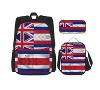 SUHNGE Zaino con tacco alto e stampa di scarpe da scuola, 3 pezzi, con borsa per il pranzo, astuccio per ragazze, scuola media, Bandiera delle Hawaii Americana, Taglia unica