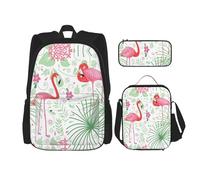 SUHNGE Zaino con tacco alto e stampa di scarpe da scuola, 3 pezzi, con borsa per il pranzo, astuccio per ragazze, scuola media, Botanica Floreale Fenicottero, Taglia unica