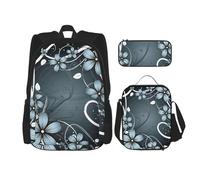 SUHNGE Zaino con tacco alto e stampa di scarpe da scuola, 3 pezzi, con borsa per il pranzo, astuccio per ragazze, scuola media, Fiore blu., Taglia unica