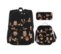 SUHNGE Zaino con tacco alto e stampa di scarpe da scuola, 3 pezzi, con borsa per il pranzo, astuccio per ragazze, scuola media, Carino Brown Cartoon Owls, Taglia unica
