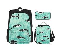 SUHNGE Zaino da scuola con stampa di cavallo cowboy, 3 pezzi, con borsa per il pranzo, astuccio per ragazze, scuola media, Oceano Pacifico Biologico, Taglia unica