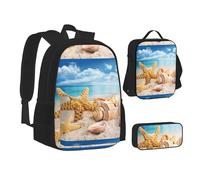 SUHNGE Zaino per bambini con stampa di cactus, borsa per il pranzo, 3 in 1, zaino per la scuola, Stella Marina Conchiglia Oceano Spiaggia, Taglia unica