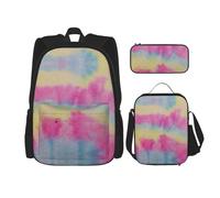 SUHNGE Zaino per la scuola con stampa americana rossa e blu, 3 pezzi, con borsa per il pranzo, astuccio per ragazze, scuola media, Strisce arcobaleno., Taglia unica