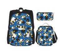 SUHNGE Zaino scolastico 3 in 1 con stampa di bicchieri da cocktail e bottiglie di vino, set con borsa per il pranzo, astuccio da viaggio per laptop, Modello Cars, Taglia unica
