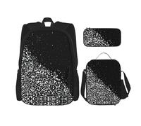 SUHNGE Zaino scolastico 3 in 1 con stampa di coniglietti e fiori e uccellini, set con portapranzo, astuccio da viaggio per computer portatile, Glitter bianco nero, Taglia unica