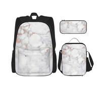 SUHNGE Zaino scolastico 3 in 1 con stampa di testa di bulldog americano, set con portapranzo, astuccio da viaggio per laptop, Marmo Bianco Oro Rosa, Taglia unica