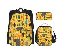 SUHNGE Zaino scolastico 3 in 1 con stampa di testa di bulldog americano, set con portapranzo, astuccio da viaggio per laptop, Elefante Africa, Taglia unica