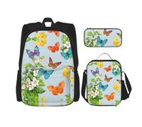 SUHNGE Zaino scolastico 3 in 1 con stampa leopardata e foglie di palma con portapranzo, astuccio da viaggio per laptop, Farfalle volanti., Taglia unica