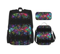 SUHNGE Zaino scolastico con stampa mimetica 3 in 1, set con portapranzo, astuccio da viaggio per laptop, Luminosa bella arte colorata, Taglia unica