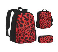 SUHNGE Zebra, set 3 in 1 con zaino e astuccio per la scuola con stampa leopardata e tigre rosa, Motivo leopardato rosso., Taglia unica