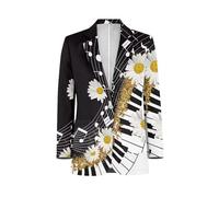Suhoaziia Blazer casual da donna a maniche lunghe con risvolto con bottoni e tasca cardigan aperto sul davanti, Margherita musicale, XXXL