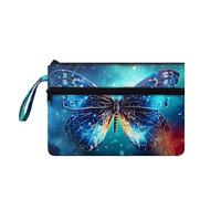 Suhoaziia Borsa da viaggio per trucchi con tasca frontale, pochette facile da trasportare portamonete e carte, Galassia farfalla, Small