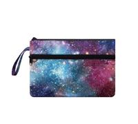 Suhoaziia Borsa da viaggio per trucchi con tasca frontale, pochette facile da trasportare portamonete e carte, Galaxy Space, S