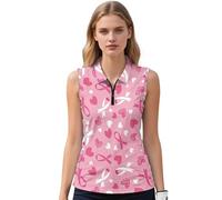 Suhoaziia Camicie da golf da donna con tasche senza maniche polo da tennis Racerback Canotta da golf ad asciugatura rapida Pickleball camicie XS-2XL, Nastro per il cancro al seno, S