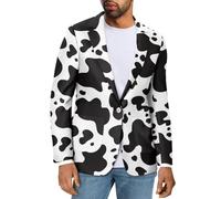 Suhoaziia Giacca da uomo casual da lavoro con risvolto a un bottone giacca da uomo con tasche a maniche lunghe cappotto sportivo vestibilità regolare, Stampa mucca., XL