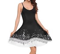 Suhoaziia Mini abiti da donna con cinturino da spaghetti estivo alla moda abito da spiaggia al ginocchio, Chiave per pianoforte note musicali, XL