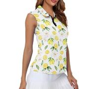 Suhoaziia Polo da golf da donna senza maniche con scollo a V atletica top da tennis con cerniera casual maglietta da allenamento leggera ad asciugatura rapida, Fiore di limone, M