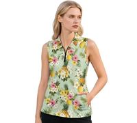 Suhoaziia Polo da golf da donna, senza maniche, per allenamento, sport, con tasche, leggera, traspirante, per pickleball, Ibisco al limone e ananas, M