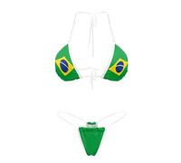 Suhoaziia Set bikini con spalline trasparenti sfacciato brasiliano micro perizoma bikini costume da bagno per le donne sexy senza linea abbronzatura costume da bagno, Bandiera del Brasile, M